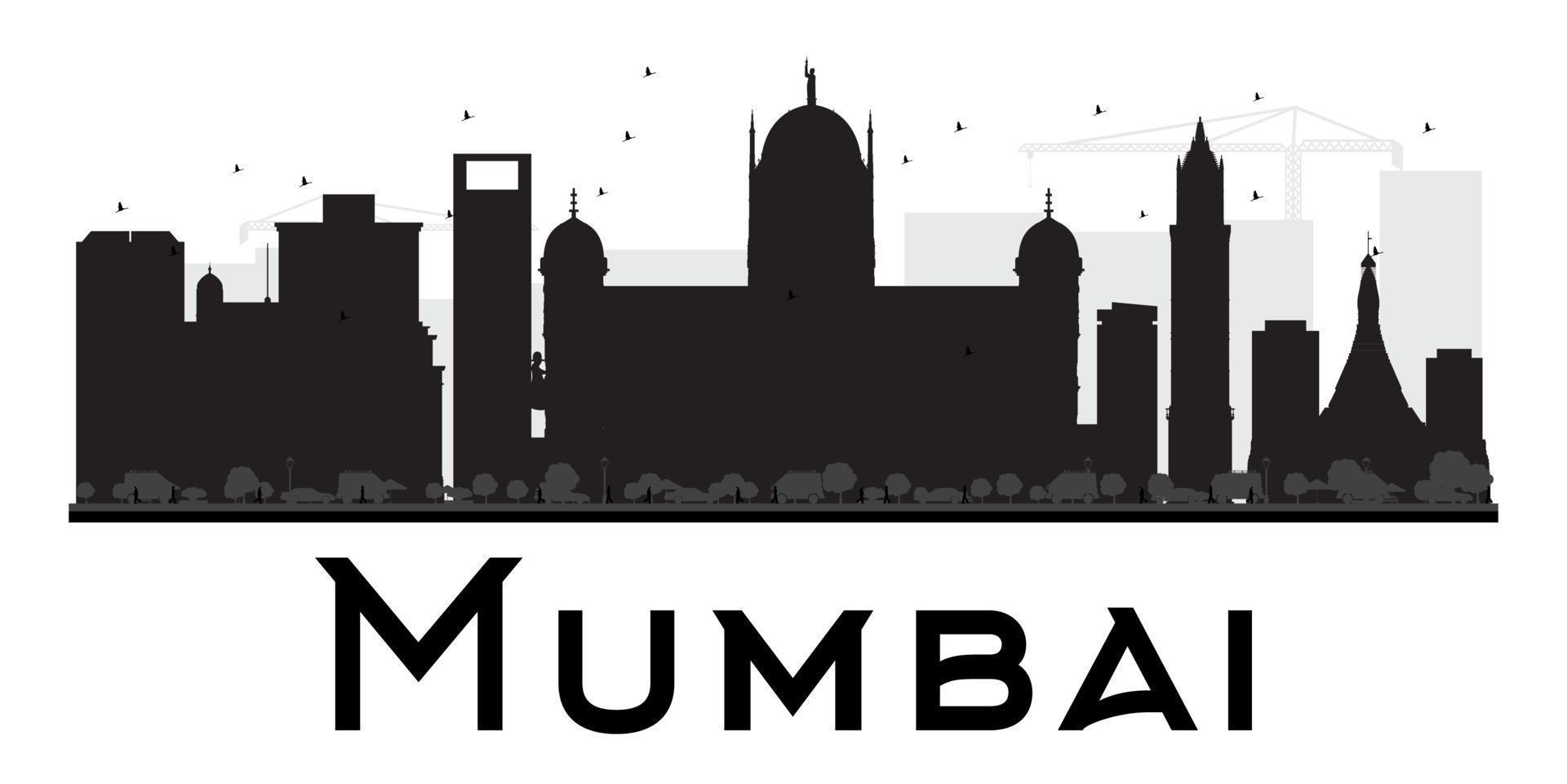 Mumbai stad skyline zwart-wit silhouet. vector