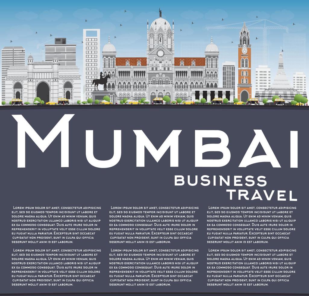 Mumbai skyline met grijze bezienswaardigheden en blauwe lucht. vector