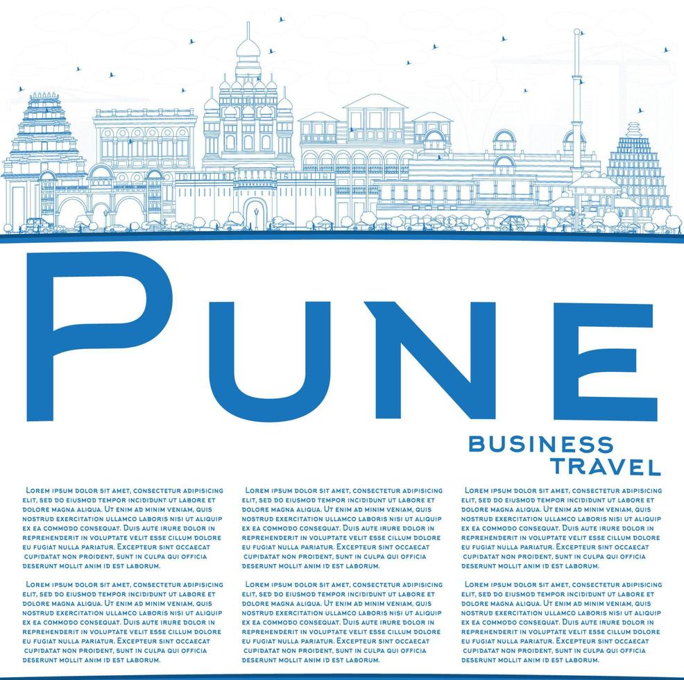 schets de skyline van Pune met blauwe gebouwen en kopieer ruimte. vector