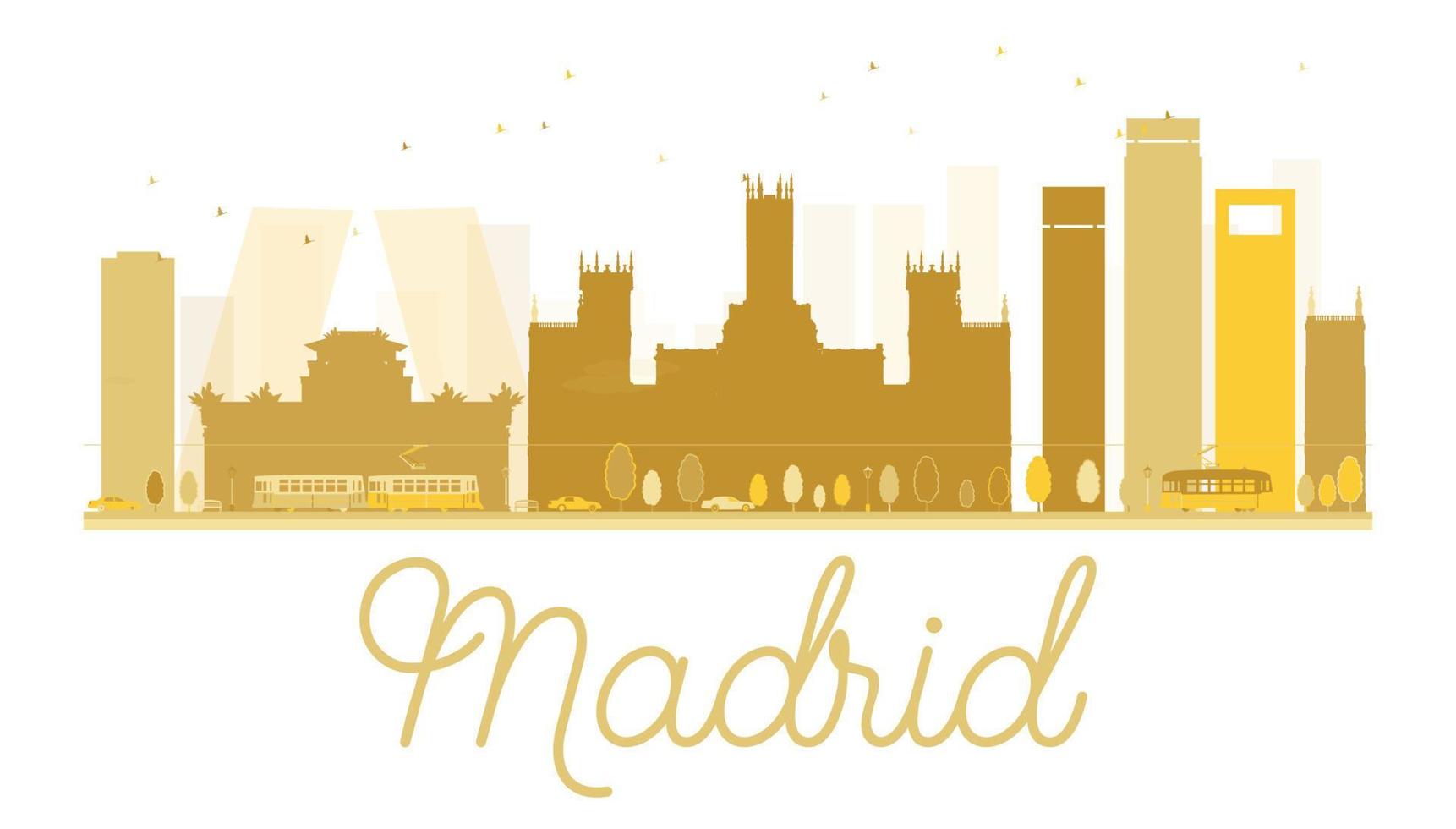 Madrid stad skyline gouden silhouet. vector