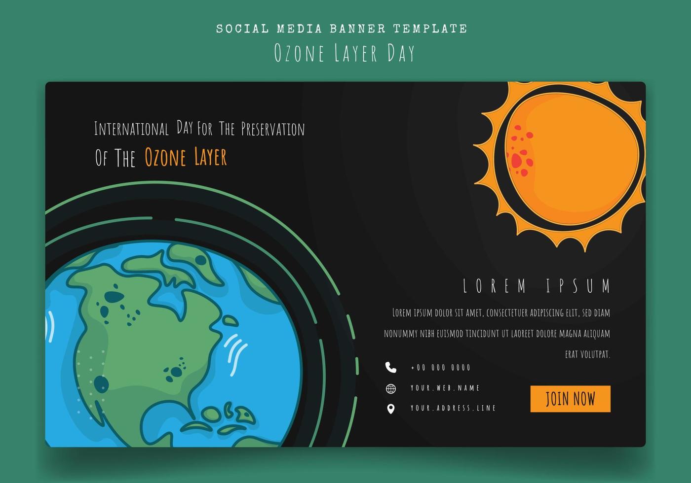 bannersjabloon met zon en aarde in cartoonontwerp voor campagneontwerp voor wereldozondag vector