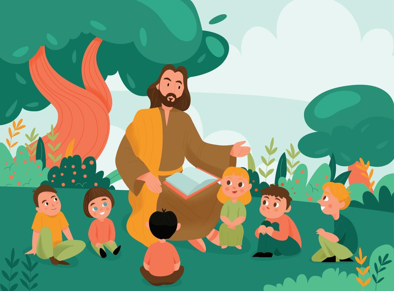 Jezus Christus en kinderen achtergrond vector