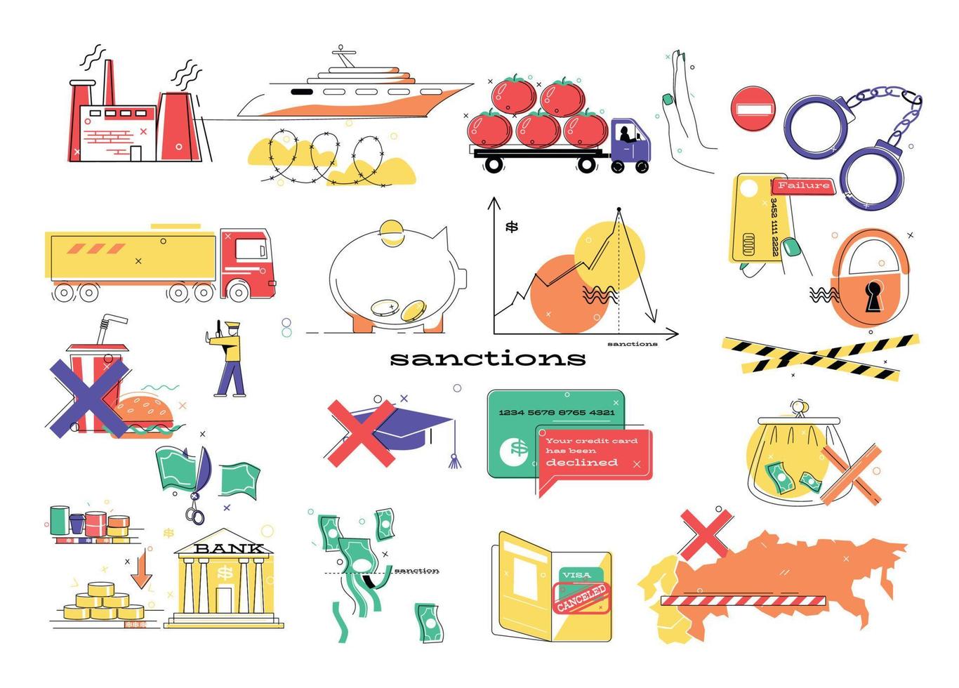 sancties platte icon set vector