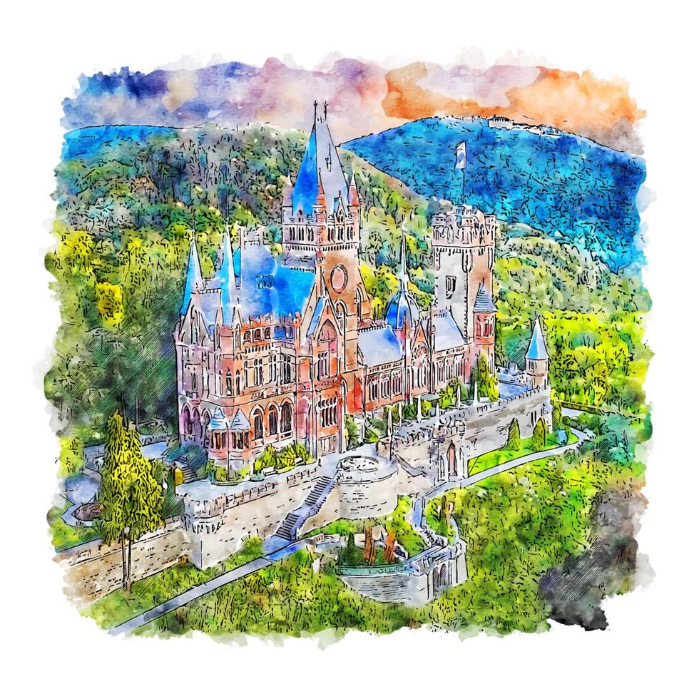 kasteel duitsland aquarel schets hand getekende illustratie vector