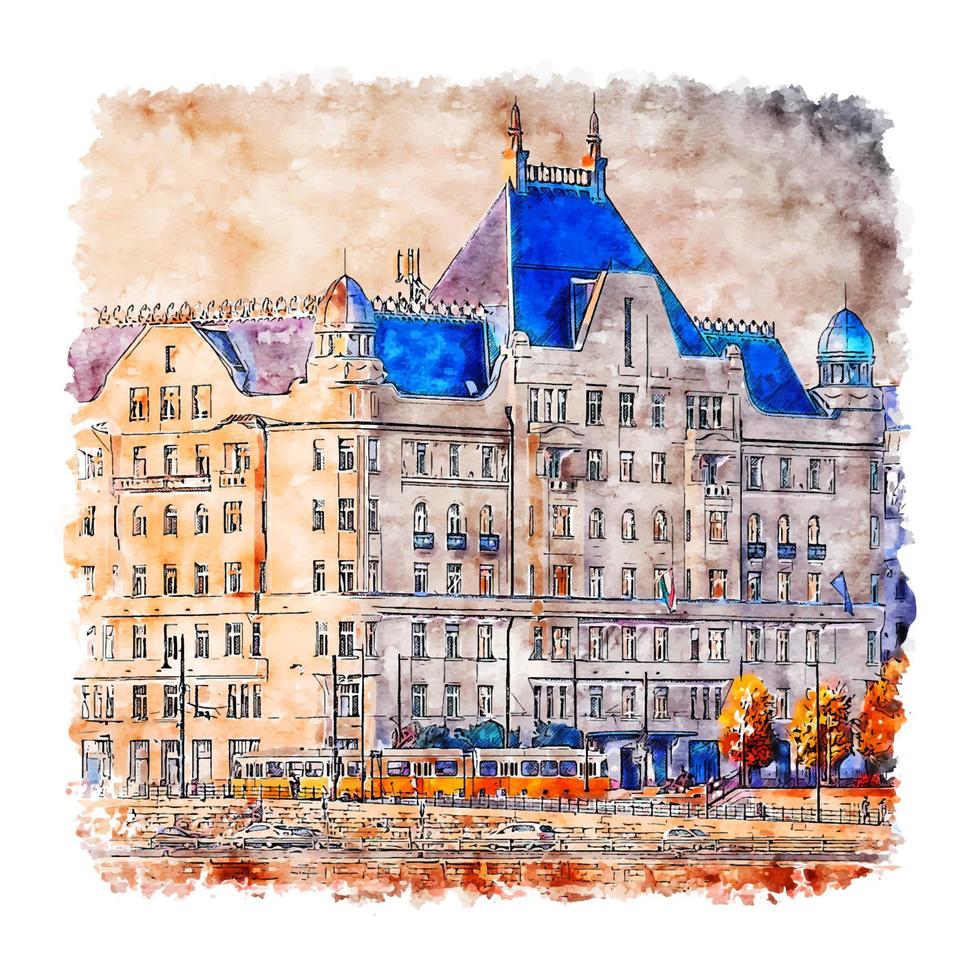 architectuur boedapest aquarel schets hand getekende illustratie vector