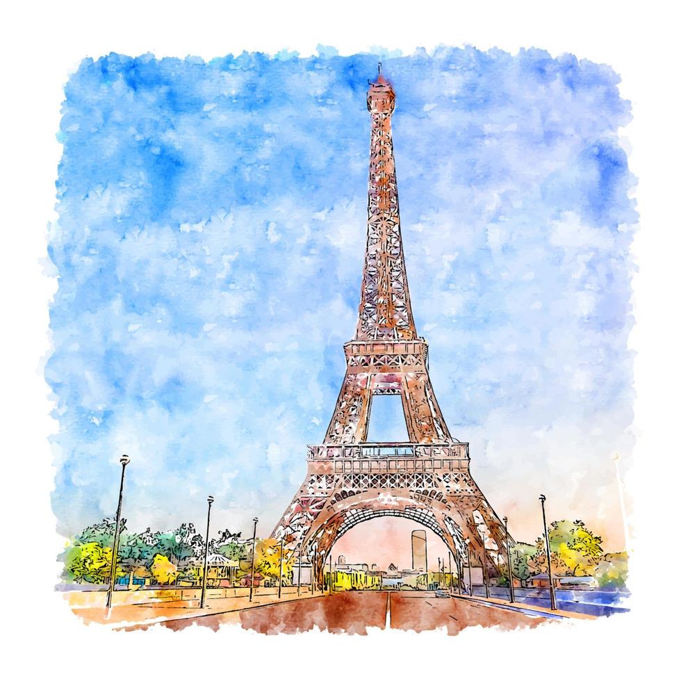 eiffeltoren parijs frankrijk aquarel schets hand getekende illustratie vector