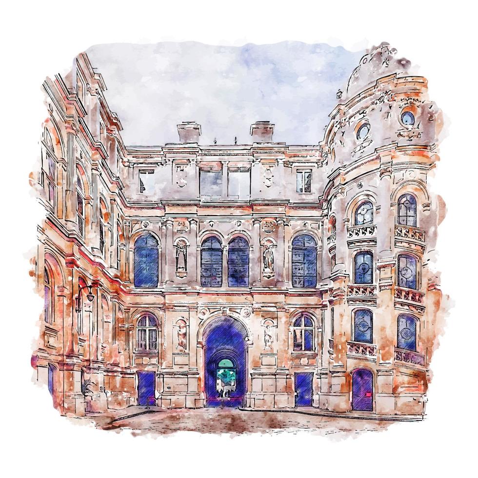 hotel de ville parijs frankrijk aquarel schets hand getekende illustratie vector