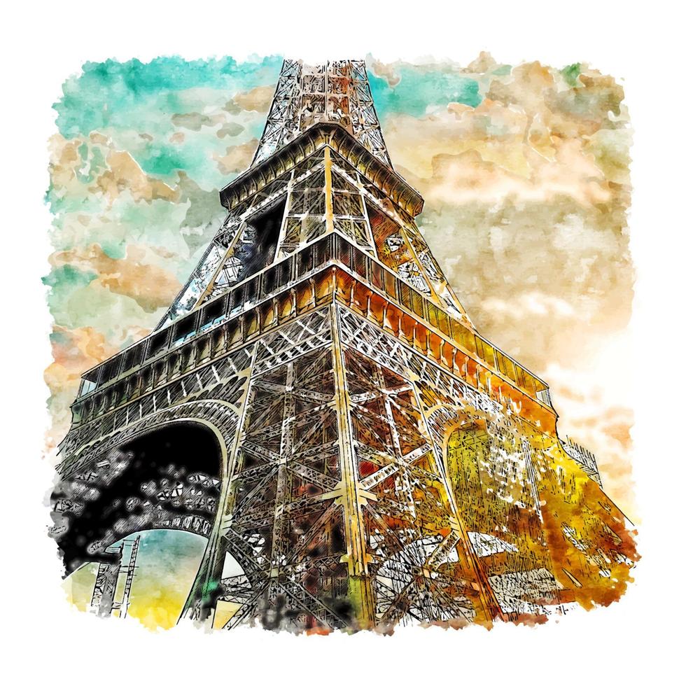 eiffeltoren parijs frankrijk aquarel schets hand getekende illustratie vector