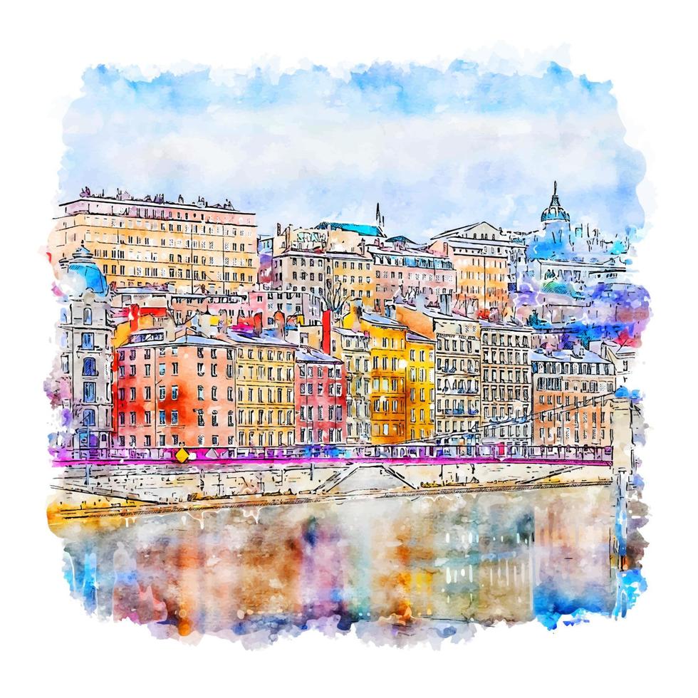 lyon frankrijk aquarel schets hand getekende illustratie vector