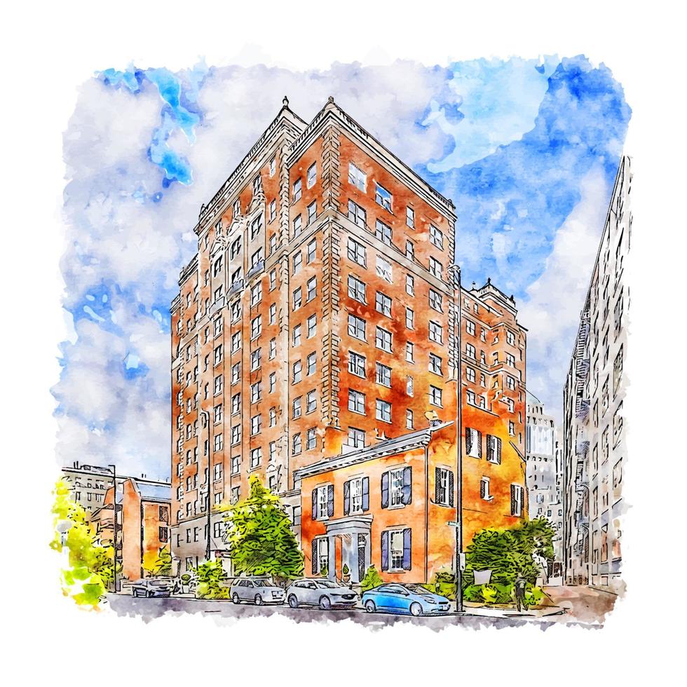 architectuur cincinnati verenigde staten aquarel schets hand getekende illustratie vector