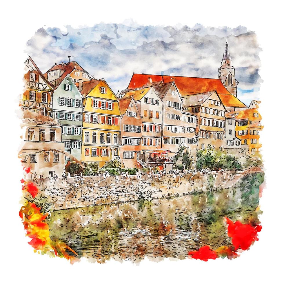 tubingen duitsland aquarel schets hand getekende illustratie vector