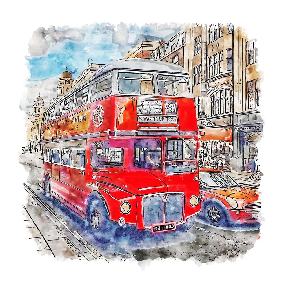 rode bus londen aquarel schets hand getekende illustratie vector