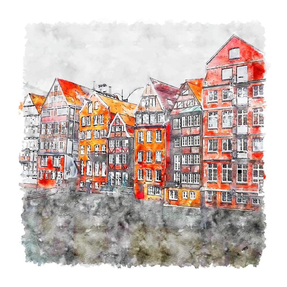 duitsland humburg aquarel schets hand getekende illustratie vector