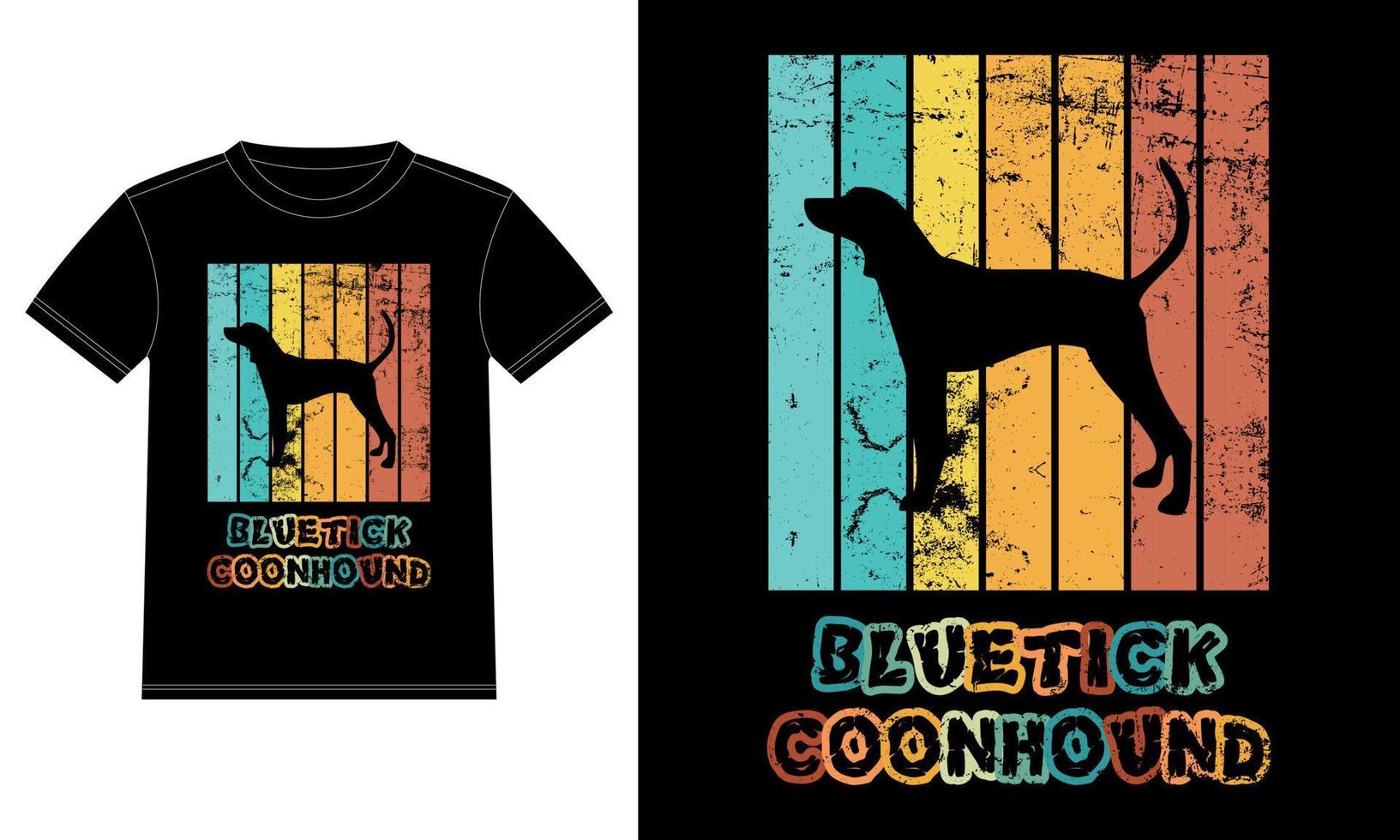 grappige bluetick coonhound retro vintage zonsondergang t-shirt ontwerpsjabloon, bluetick coonhound aan boord, autoruit sticker, pod, dekking, geïsoleerde witte achtergrond, silhouet cadeau voor bluetick minnaar vector