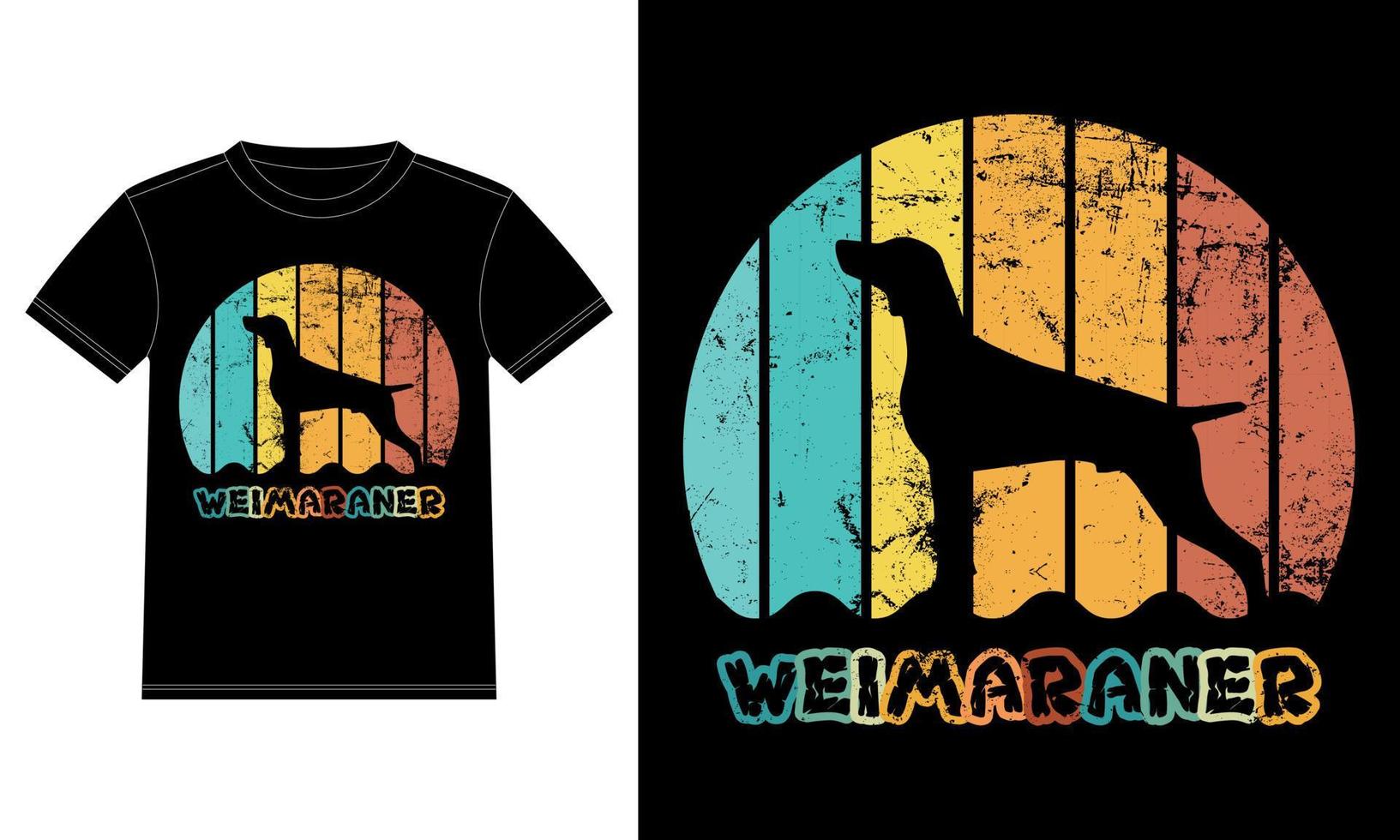 grappige weimaraner retro vintage zonsondergang t-shirt ontwerpsjabloon, weimaraner board, autoruit sticker, pod, dekking, geïsoleerde witte achtergrond, silhouet cadeau voor weimaraner minnaar vector