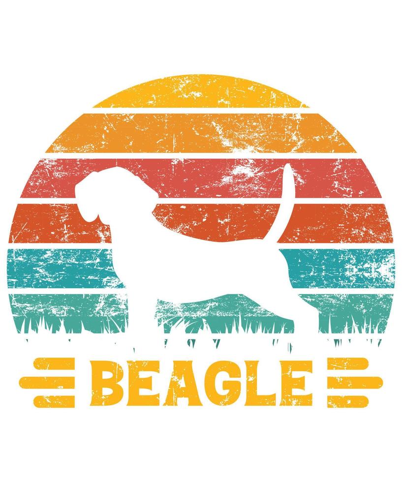 grappige beagle vintage retro zonsondergang silhouet geschenken hondenliefhebber hondenbezitter essentieel t-shirt vector