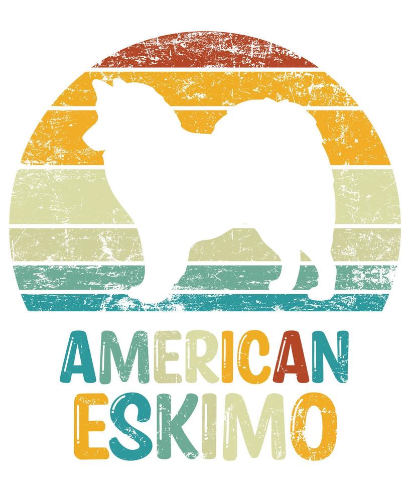 grappige Amerikaanse eskimo vintage retro zonsondergang silhouet geschenken hondenliefhebber hondenbezitter essentieel t-shirt vector