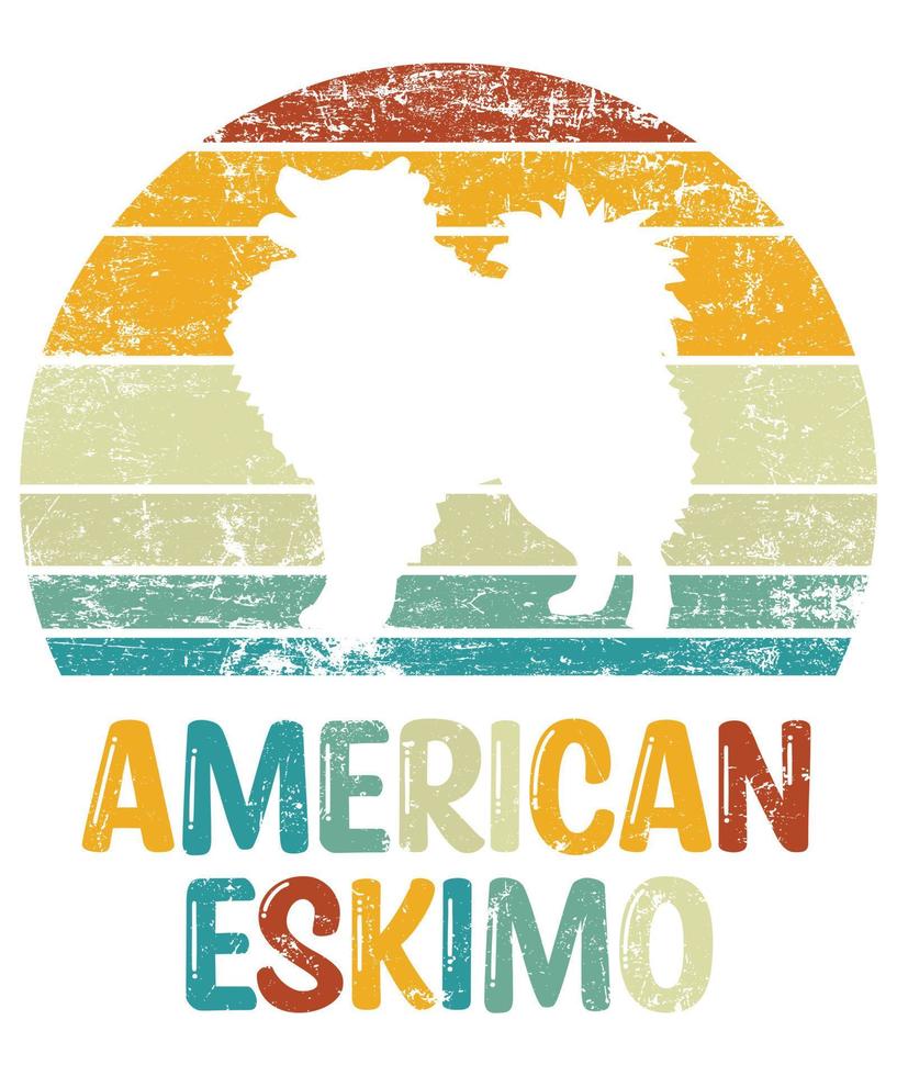 grappige Amerikaanse eskimo vintage retro zonsondergang silhouet geschenken hondenliefhebber hondenbezitter essentieel t-shirt vector