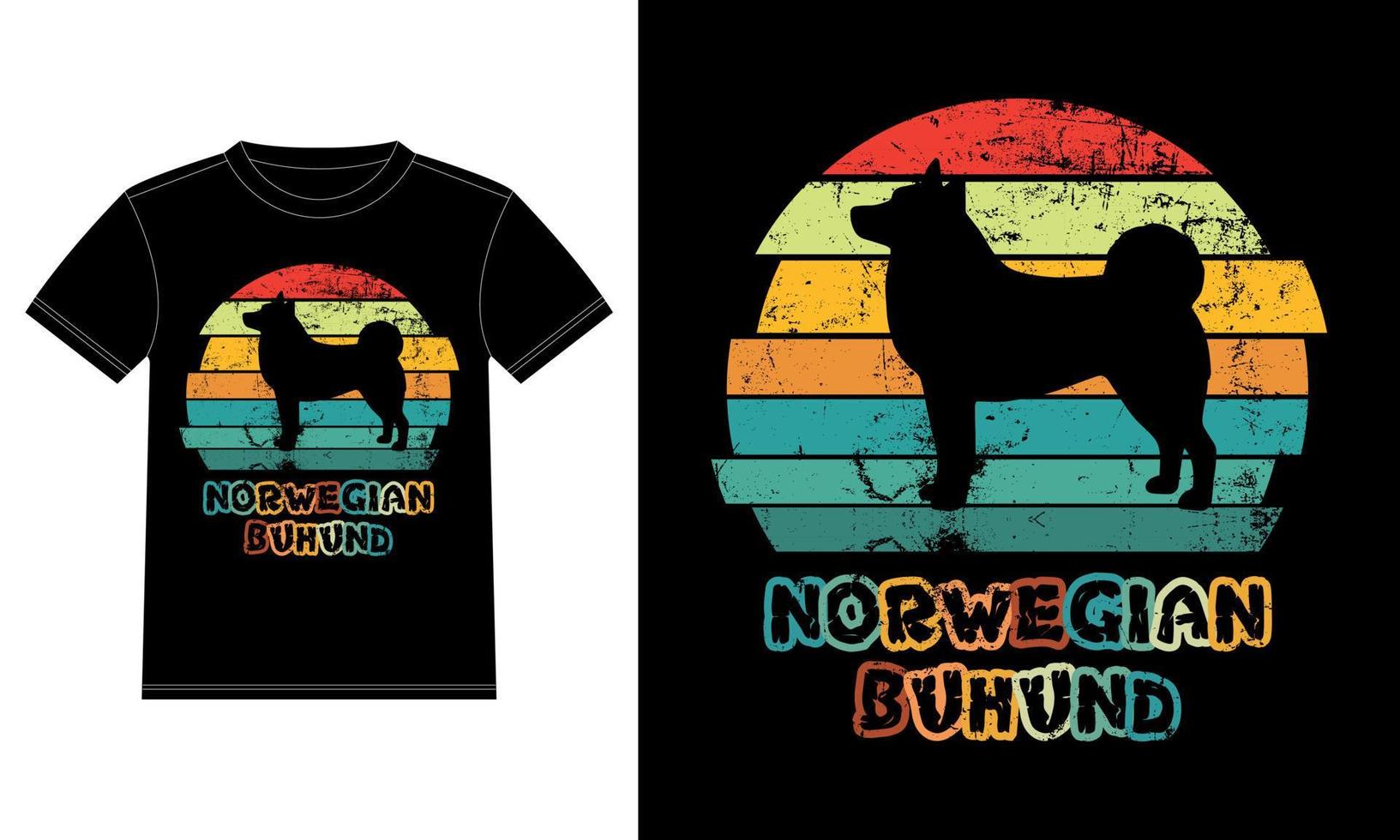 grappige Noorse buhund retro vintage zonsondergang t-shirt ontwerpsjabloon, noorse buhund board, autoruit sticker, pod, dekking, geïsoleerde witte achtergrond, silhouet cadeau voor noorse buhund minnaar vector