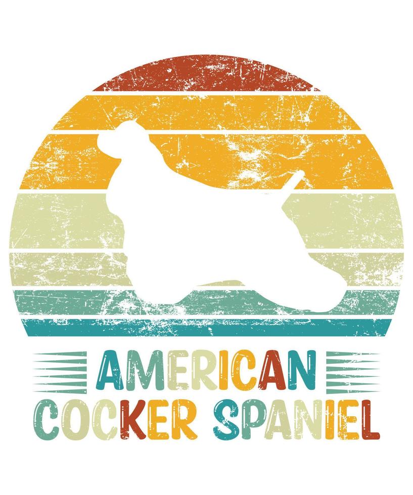 grappige Amerikaanse cocker-spaniël vintage retro zonsondergang silhouet geschenken hondenliefhebber hondenbezitter essentieel t-shirt vector