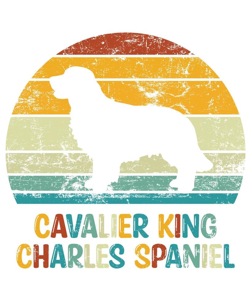 grappige cavalier king charles spaniel vintage retro zonsondergang silhouet geschenken hondenliefhebber hond eigenaar essentiële t-shirt vector