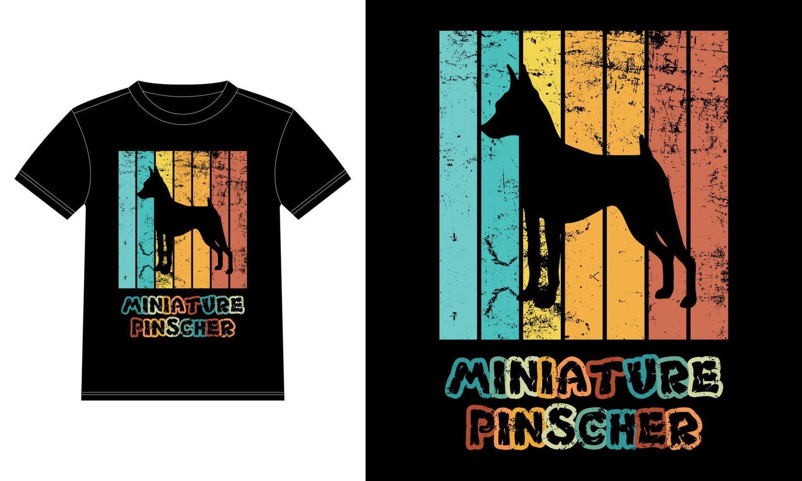 grappige dwergpinscher vintage retro zonsondergang silhouet geschenken hondenliefhebber hondenbezitter essentieel t-shirt vector