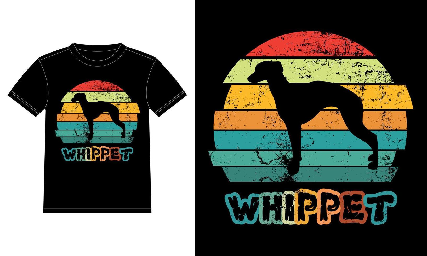 grappige whippet vintage retro zonsondergang silhouet geschenken hondenliefhebber hondenbezitter essentieel t-shirt vector