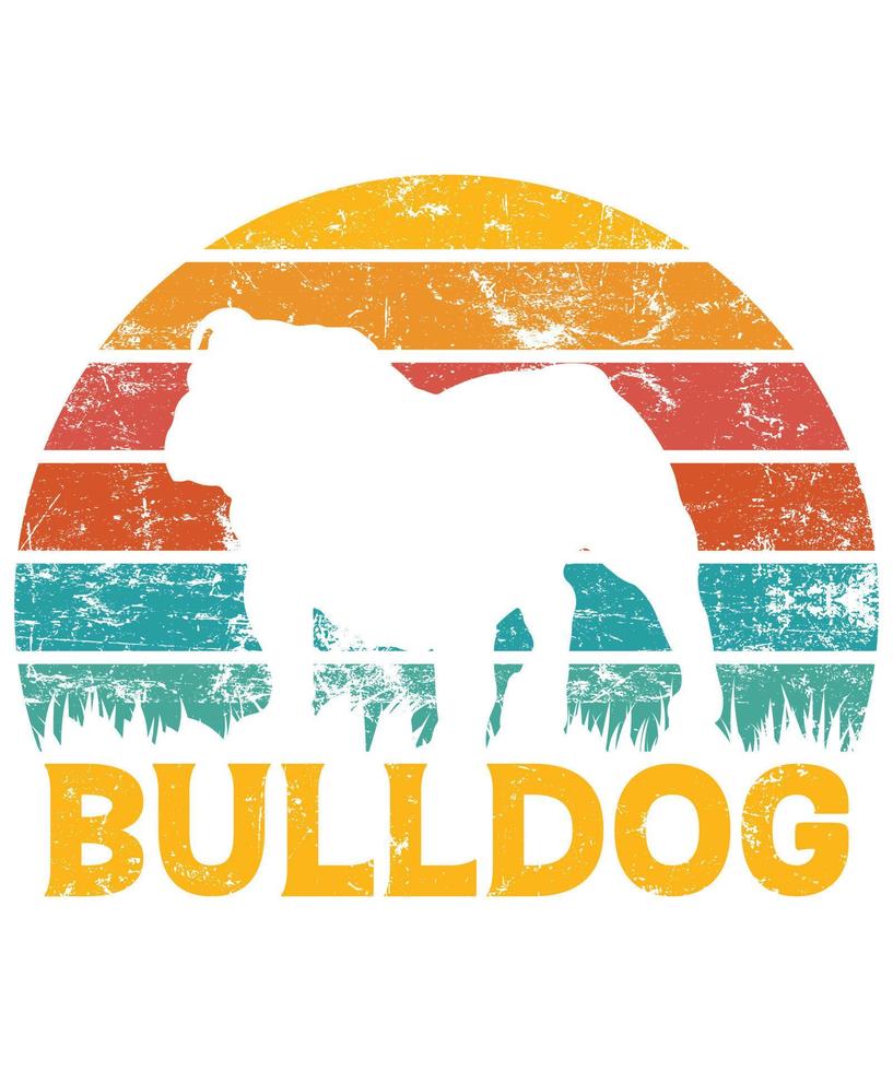 grappige bulldog vintage retro zonsondergang silhouet geschenken hondenliefhebber hondenbezitter essentieel t-shirt vector