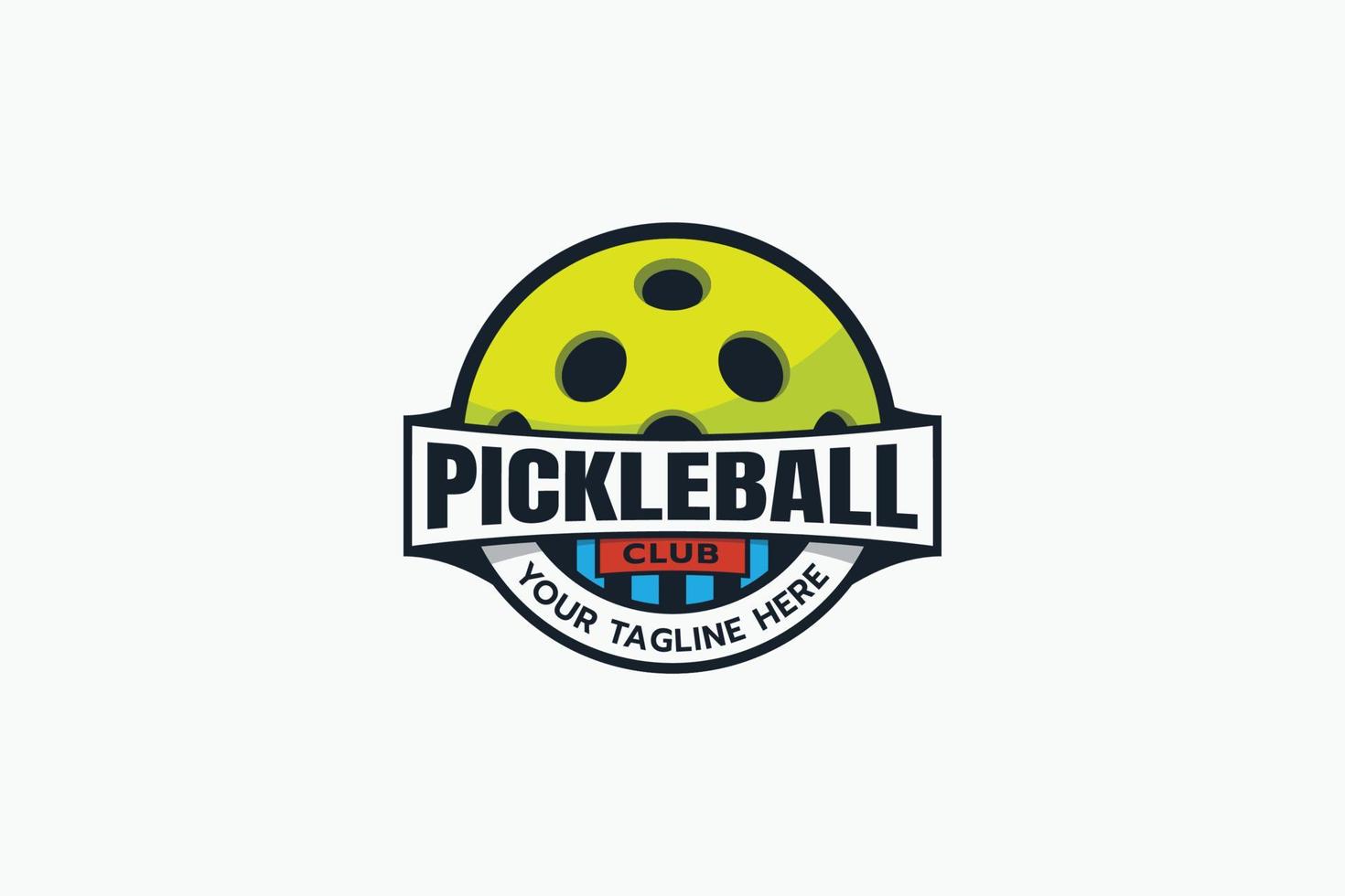 eenvoudig pickleball club-logo met een bal, lint en slogan kopieerruimte. vector