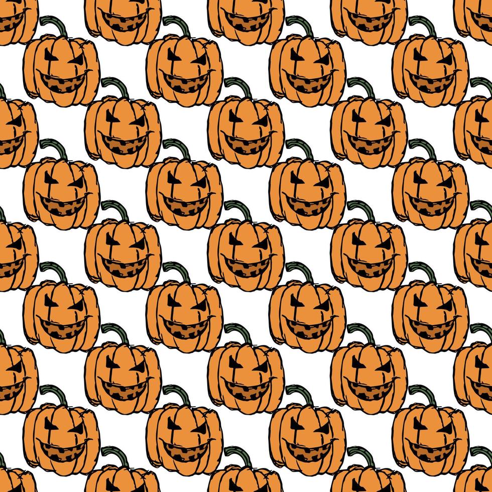 gelast halloween pompoen patroon. Halloween-achtergrond met enge pompoen vector