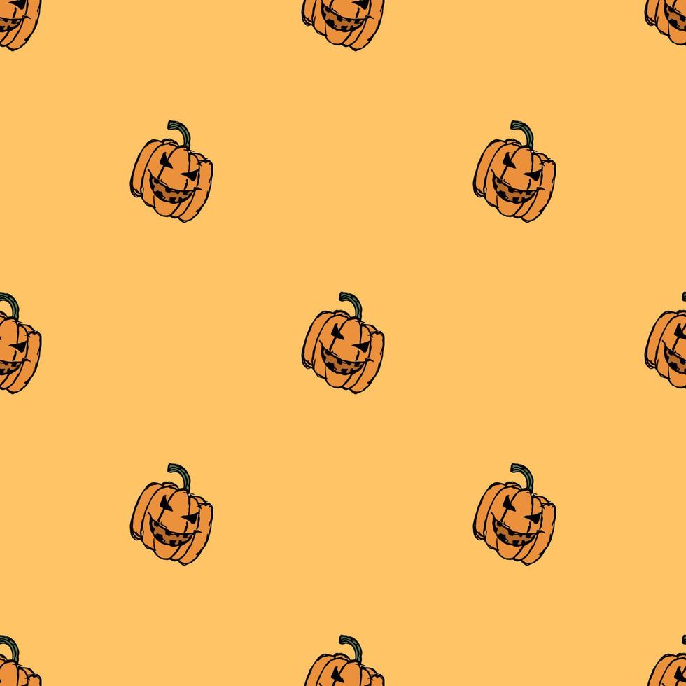 gelast halloween pompoen patroon. Halloween-achtergrond met enge pompoen vector