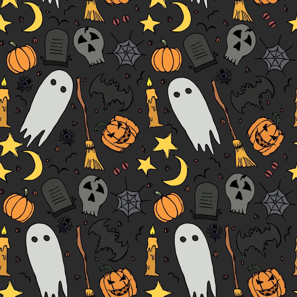 naadloos halloween-patroon. doodle halloween achtergrond vector