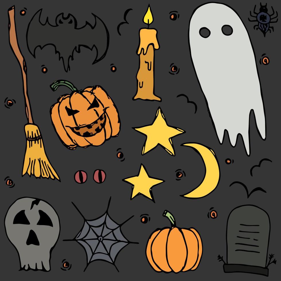 doodle halloween-pictogrammen. halloween vector achtergrond