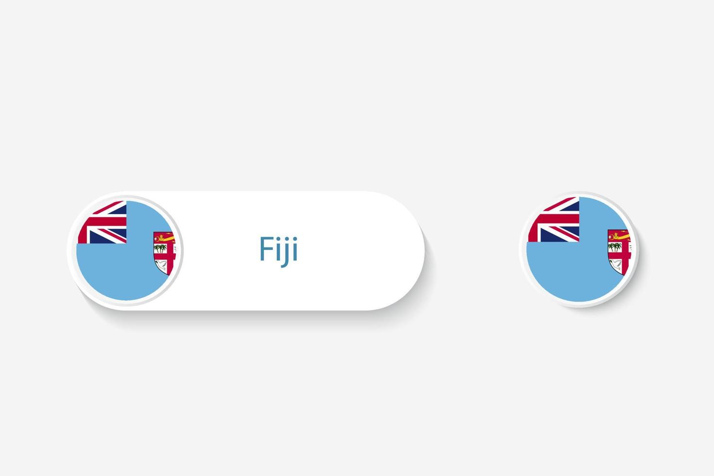 fiji knop vlag in illustratie van ovaal gevormd met woord van fiji. en knop vlag fiji. vector