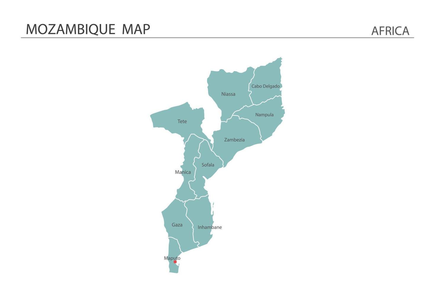 Mozambique kaart vectorillustratie op witte achtergrond. kaart hebben alle provincies en markeer de hoofdstad van mozambique. vector