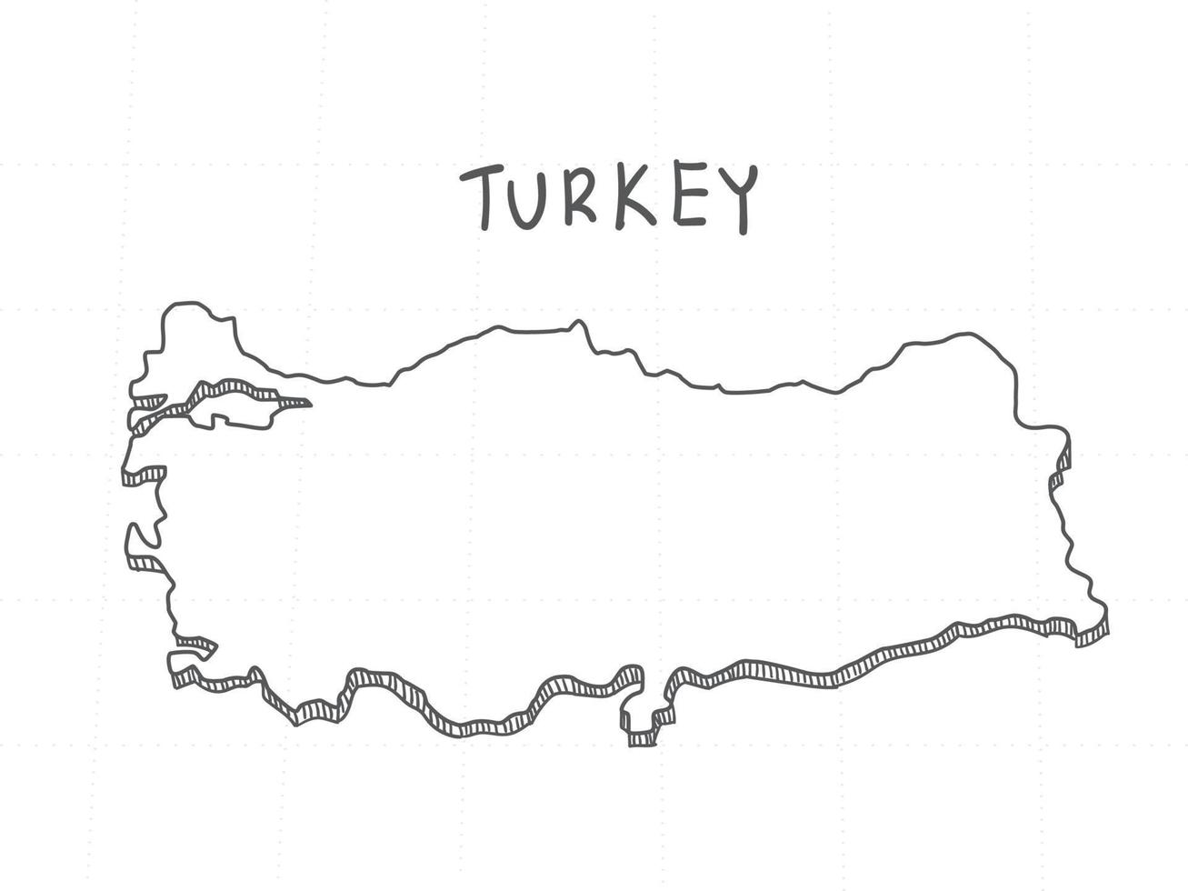 hand getekend van Turkije 3D-kaart op witte achtergrond. vector