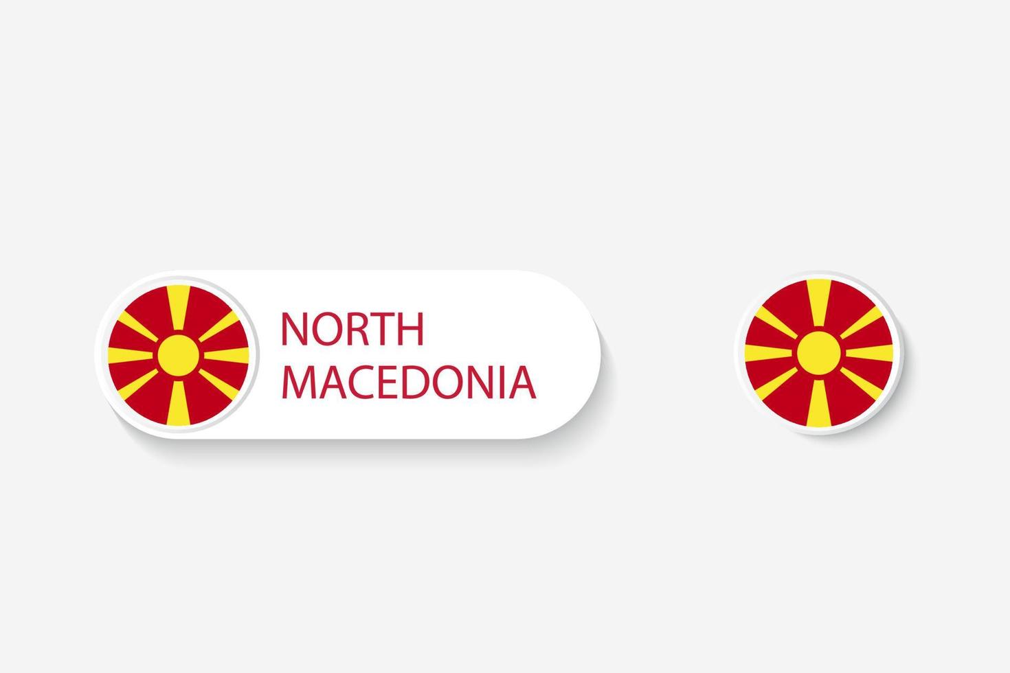 Noord-Macedonië knop vlag in illustratie van ovaal gevormd met woord van Noord-Macedonië. en knopvlag Noord-Macedonië. vector