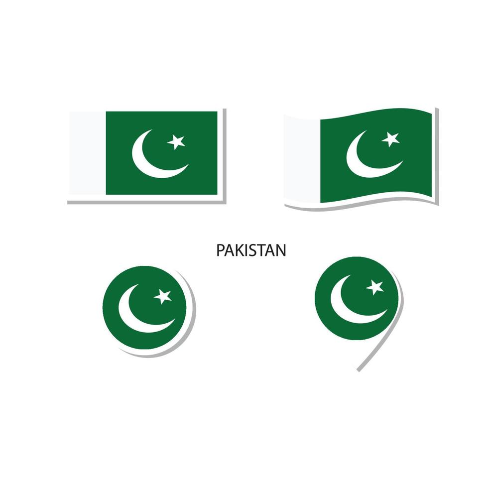 pakistan vlag logo icon set, rechthoek plat pictogrammen, cirkelvorm, marker met vlaggen. vector