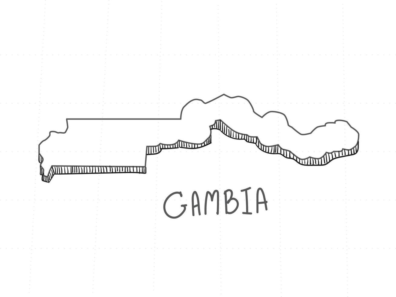 hand getekend van Gambia 3D-kaart op witte achtergrond. vector