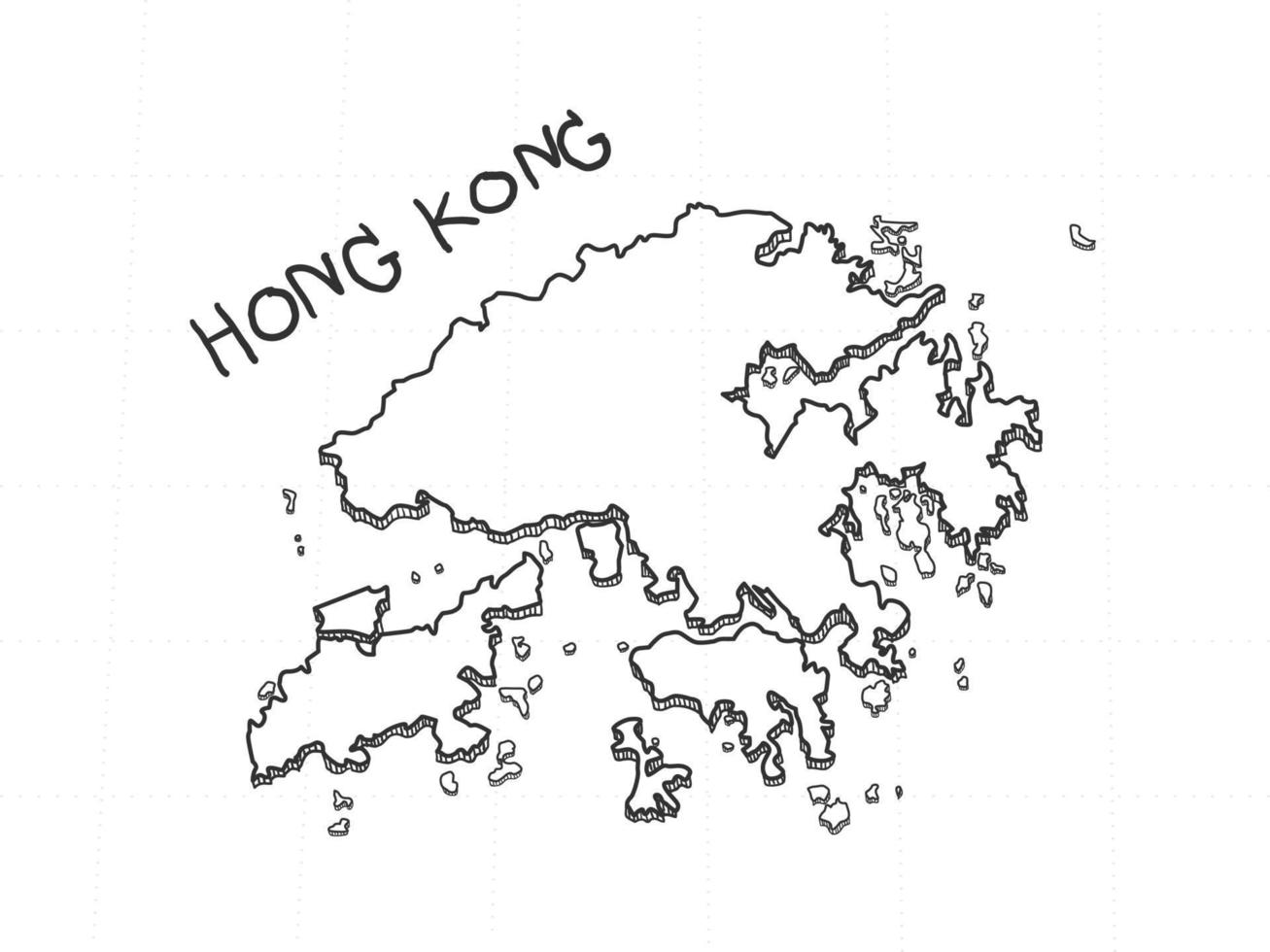 hand getekend van hong kong 3D-kaart op witte achtergrond. vector