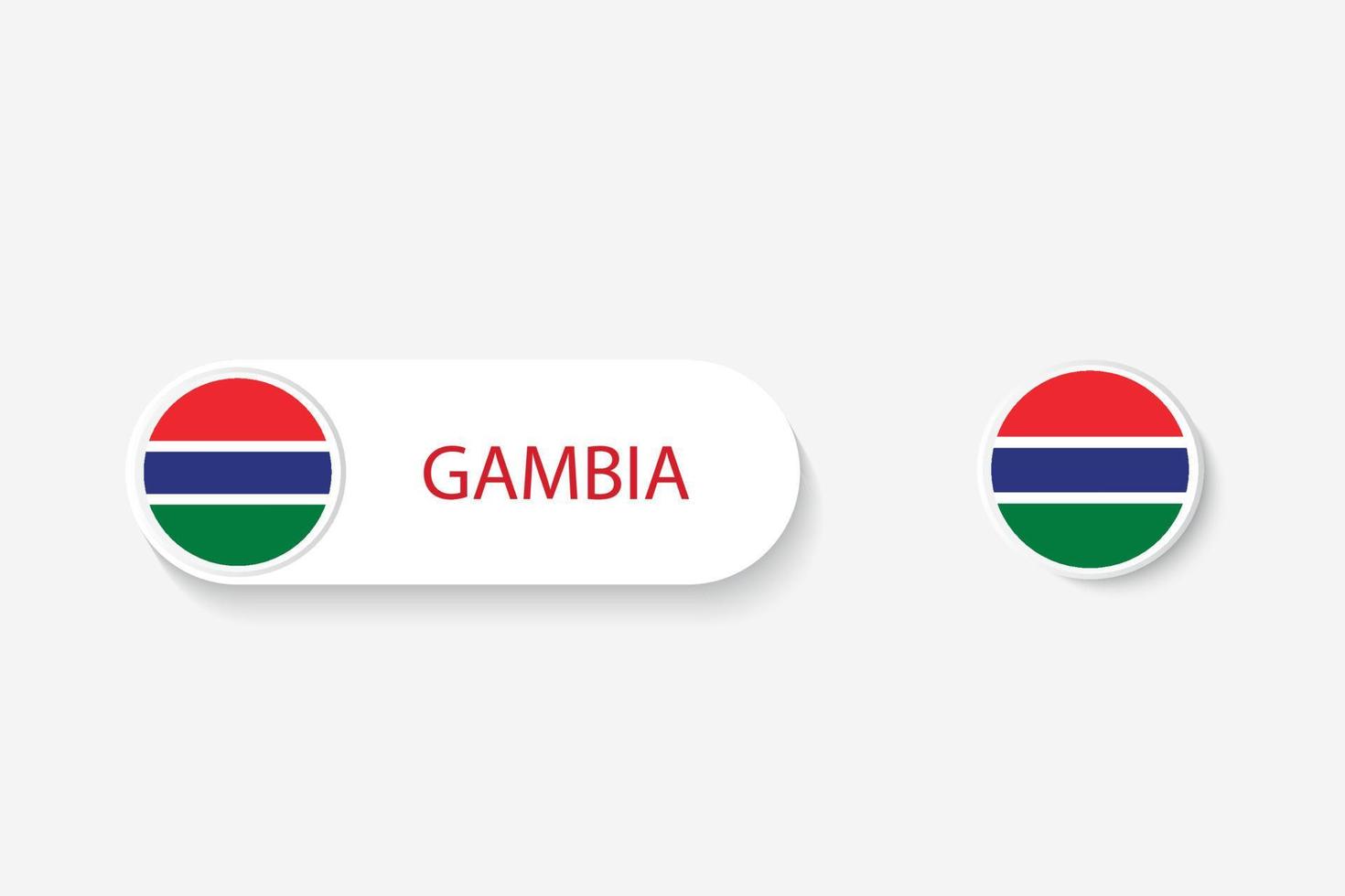 Gambia knop vlag in illustratie van ovaal gevormd met woord van Gambia. en knopvlag gambia. vector