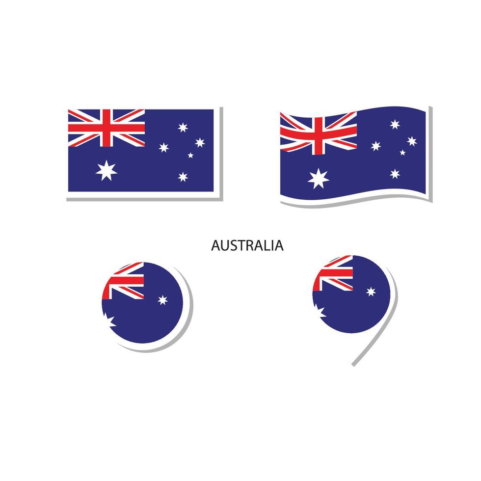 Australië vlag logo icon set, rechthoek plat pictogrammen, ronde vorm, marker met vlaggen. vector