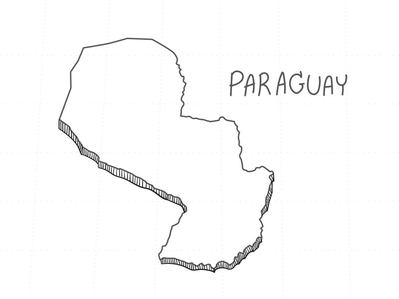 hand getekend van paraguay 3D-kaart op witte achtergrond. vector