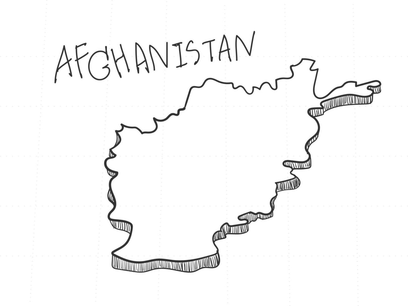 hand getekend van afghanistan 3D-kaart op witte achtergrond. vector