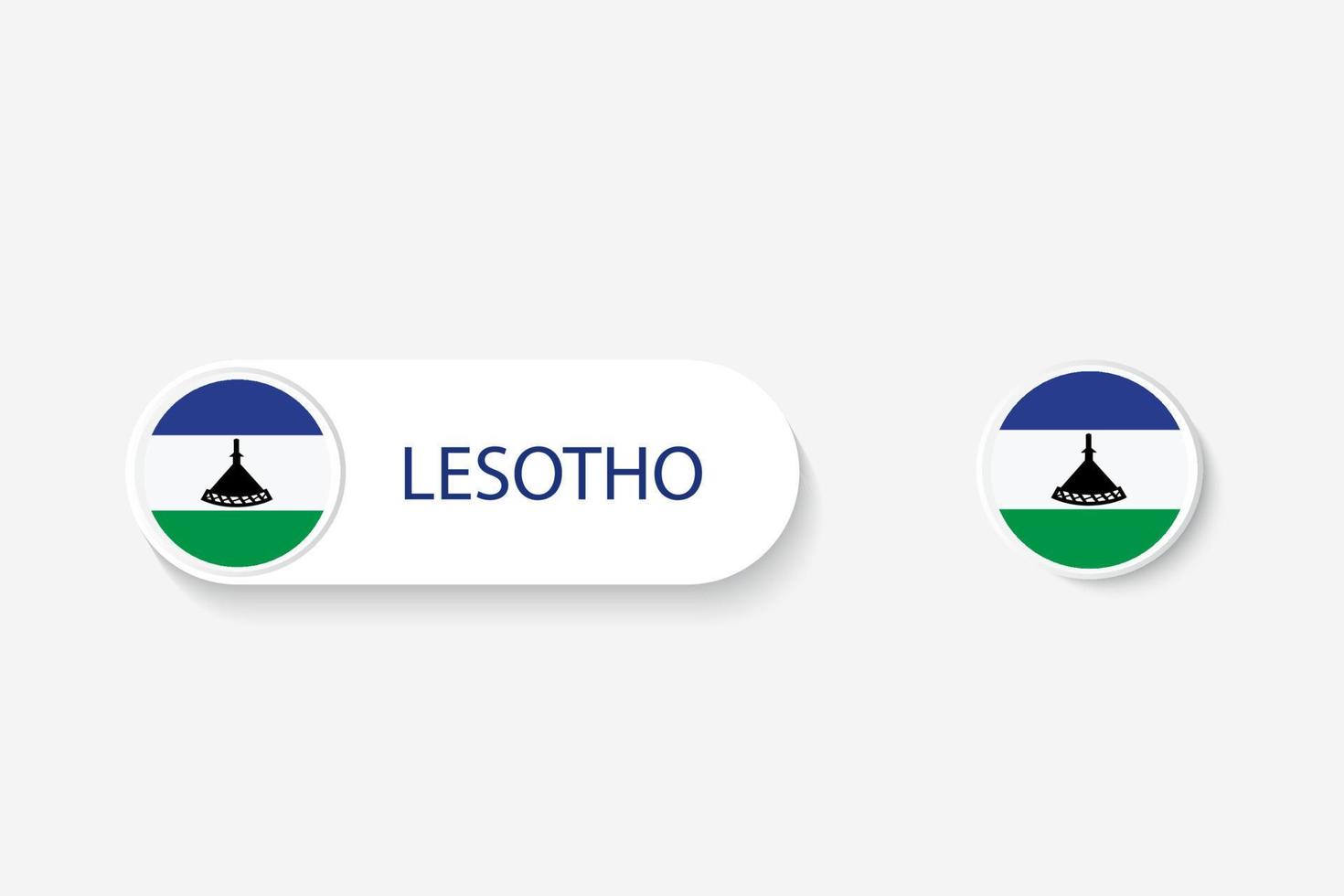 lesotho knop vlag in illustratie van ovaal gevormd met woord van lesotho. en knopvlag lesotho. vector