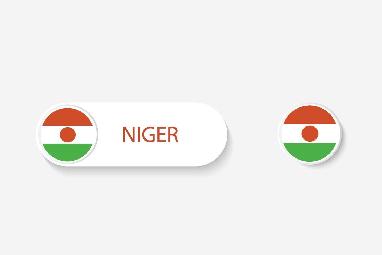 niger knop vlag in illustratie van ovaal gevormd met woord niger. en knop vlag niger. vector