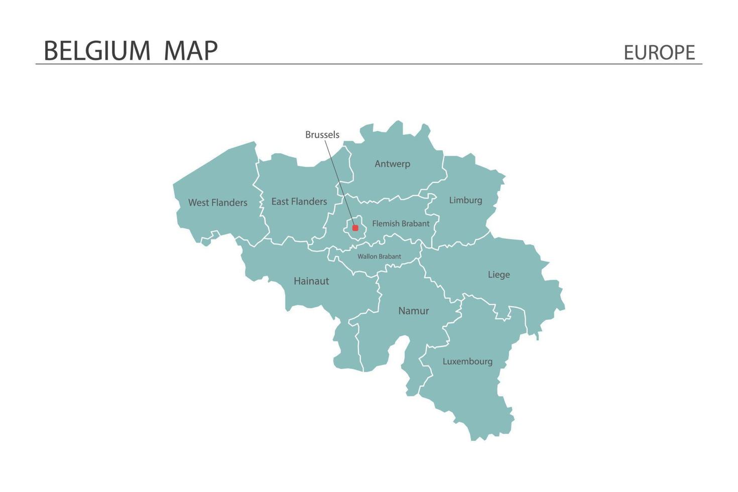 België kaart vector op witte achtergrond. kaart hebben alle provincies en markeer de hoofdstad van belgië.