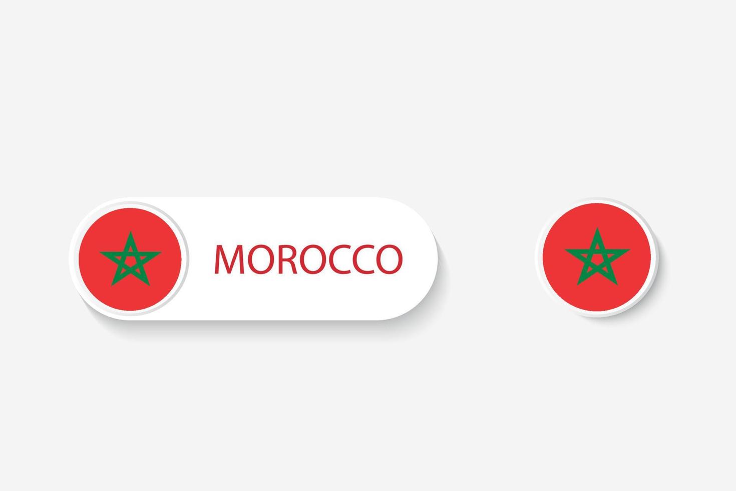 Marokko knop vlag in illustratie van ovaal gevormd met woord van Marokko. en knoopvlag marokko. vector