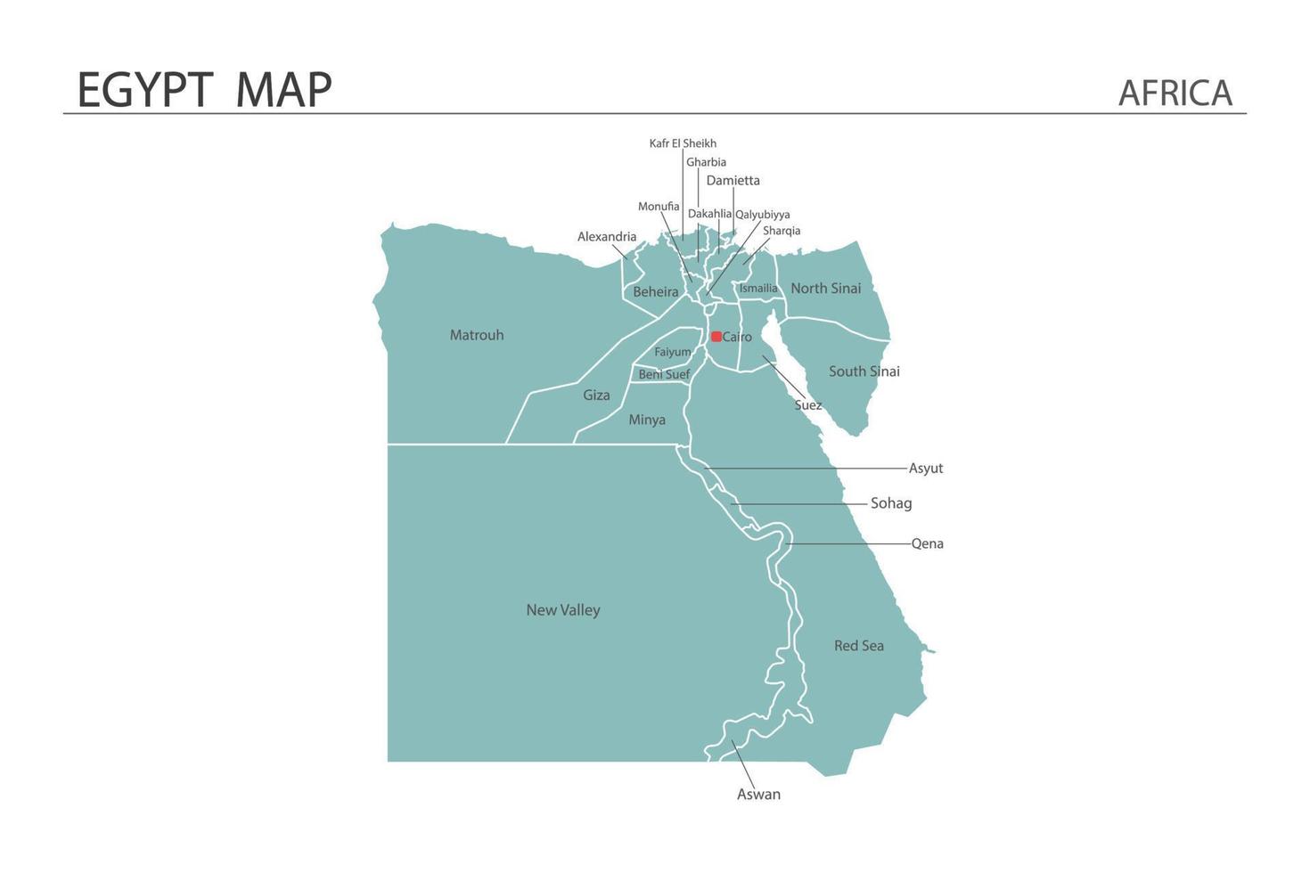 Egypte kaart vectorillustratie op witte achtergrond. kaart hebben alle provincies en markeer de hoofdstad van Egypte. vector