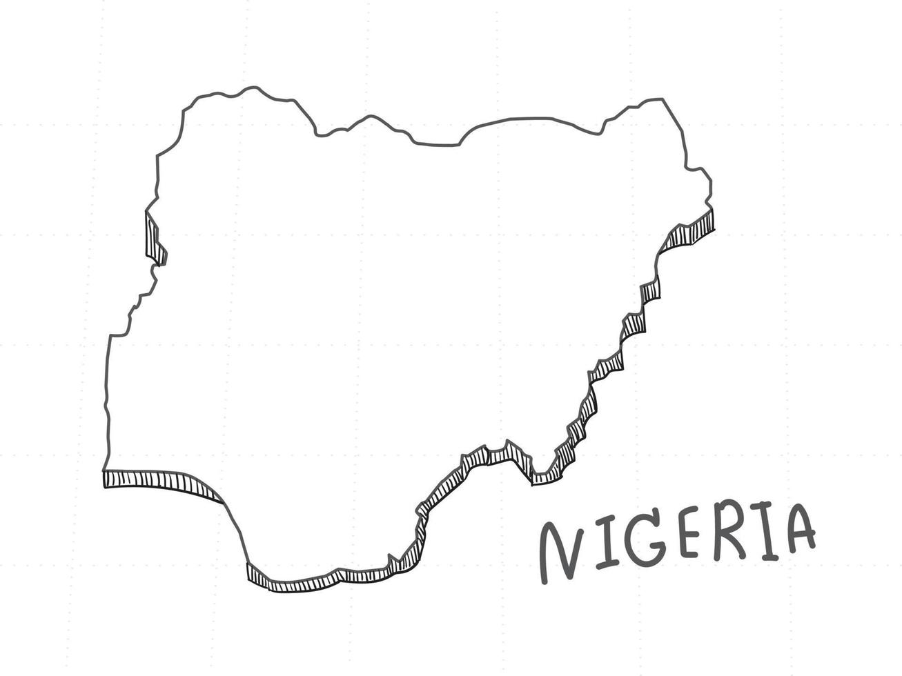 hand getekend van nigeria 3D-kaart op witte achtergrond. vector